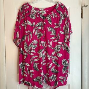 CJ Banks Hot Pink Floral Blouse